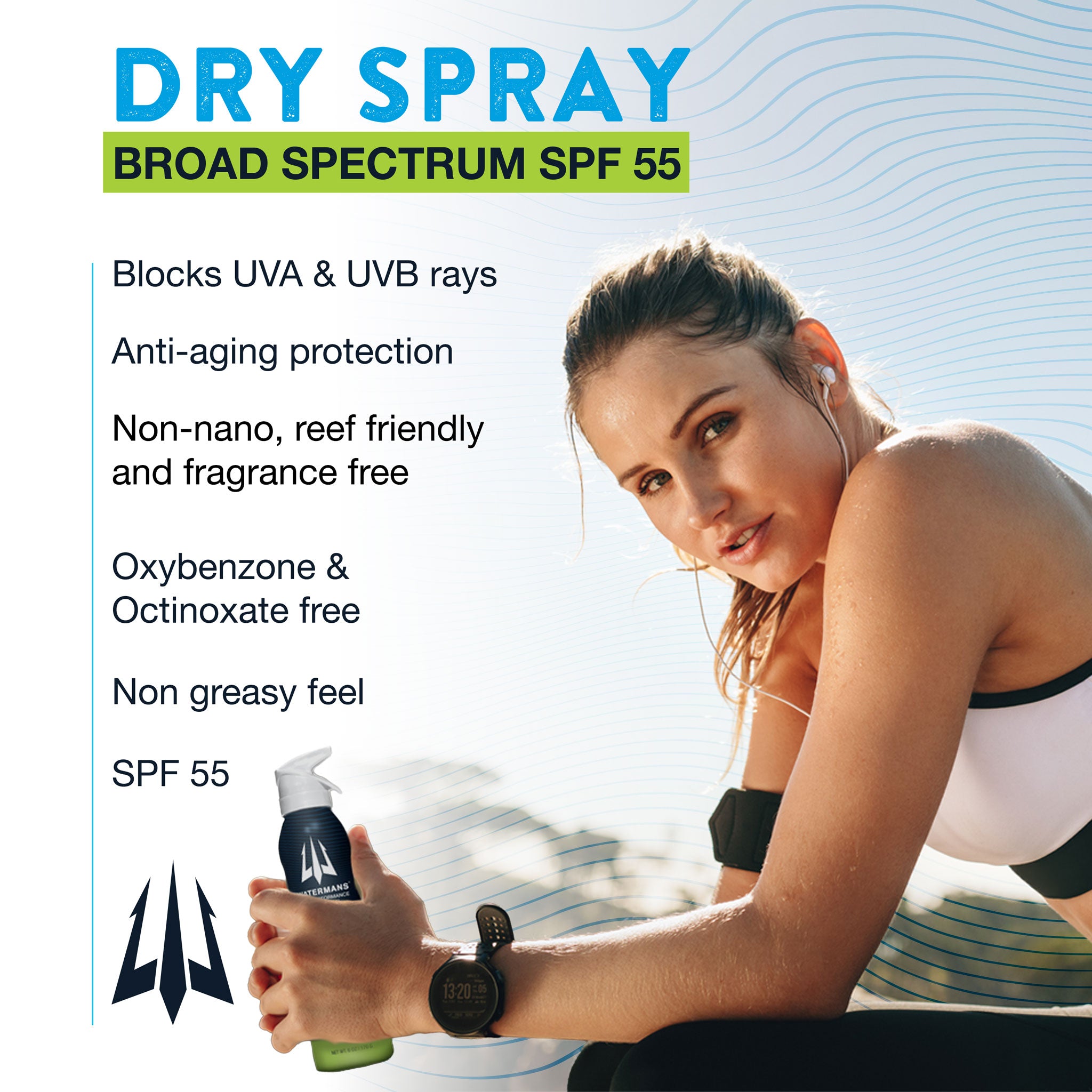 Watermans Dry Spray SPF 55 bottle detail view