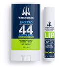 The Face Kit contents, Watermans FacePro Stick SPF 44 and LIP ICE SPF 15