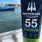 Watermans Mineral SPF 55 sunscreen in use during outdoor athletic activity