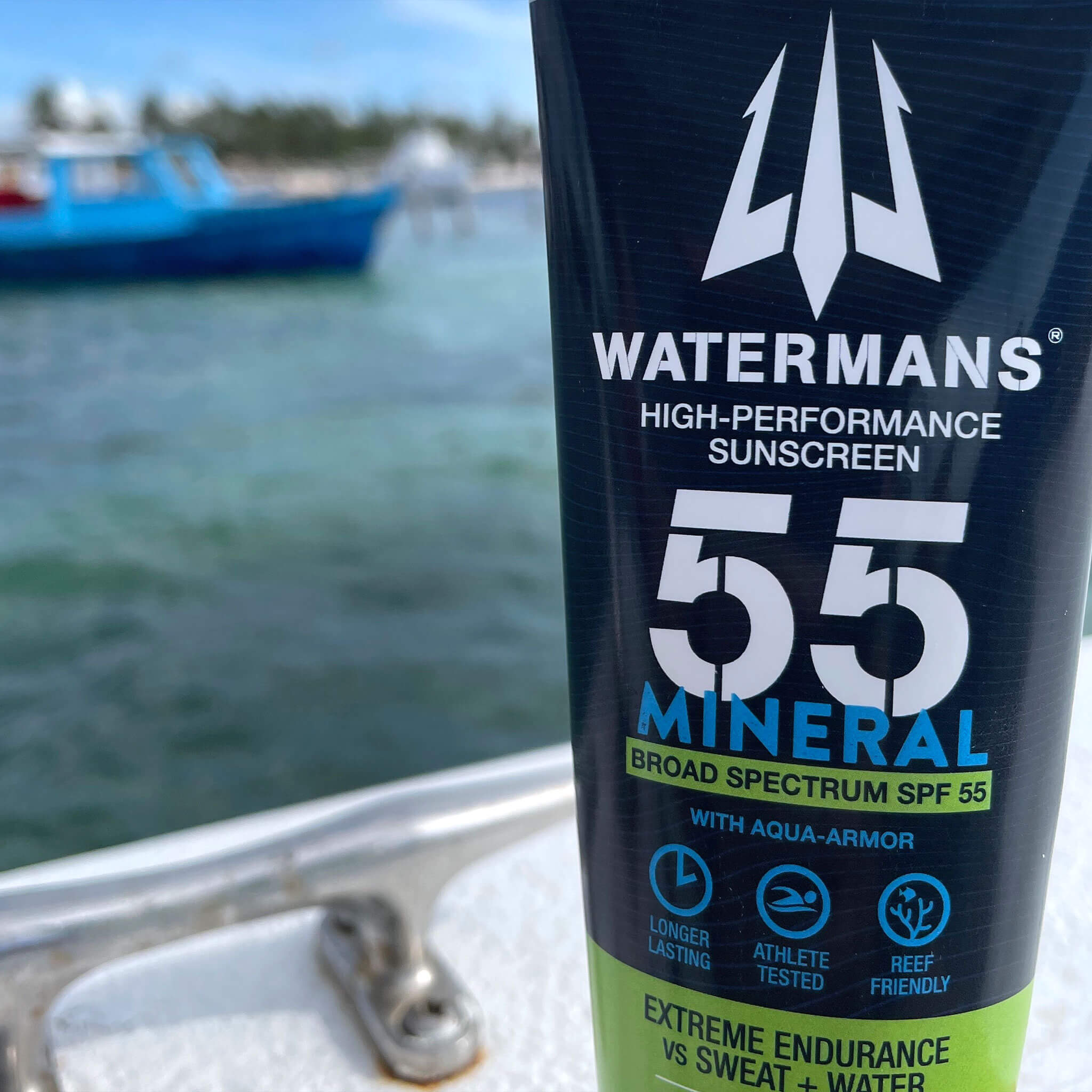 Watermans Mineral SPF 55 sunscreen in use during outdoor athletic activity